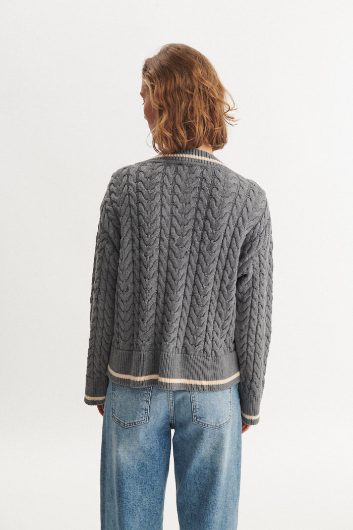 Basic Apparel Ally Cable Sweater Sweaters 025 Grey Mel.