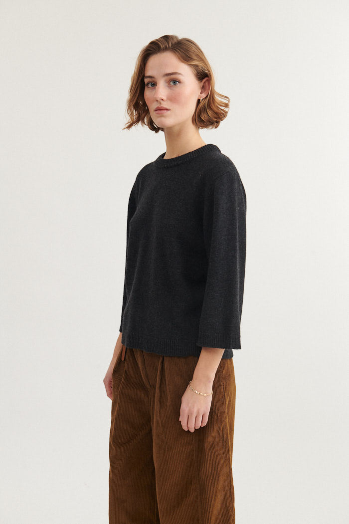 Basic Apparel Cady 3/4 Sleeve Sweaters 393 Dark Grey Mel.