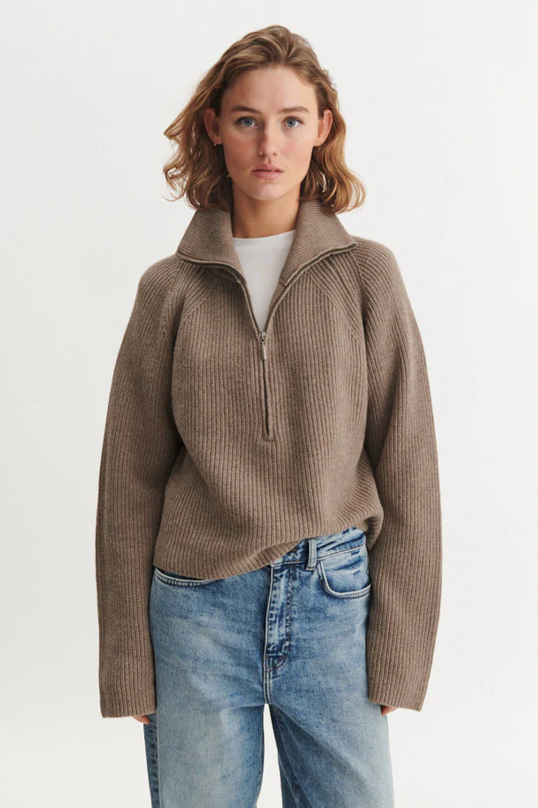 Basic Apparel Cady Zip Sweater Sweaters 715 Greige