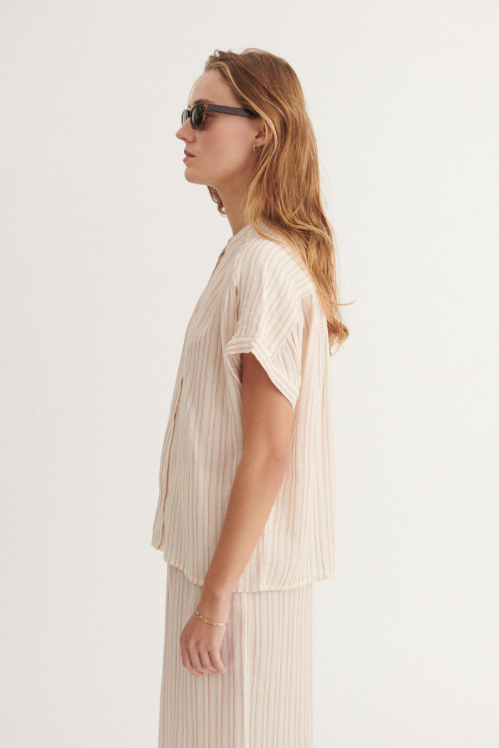 Basic Apparel Calli SS Shirt Skjorter 779 Smokey gray / whisper White / cedar wood