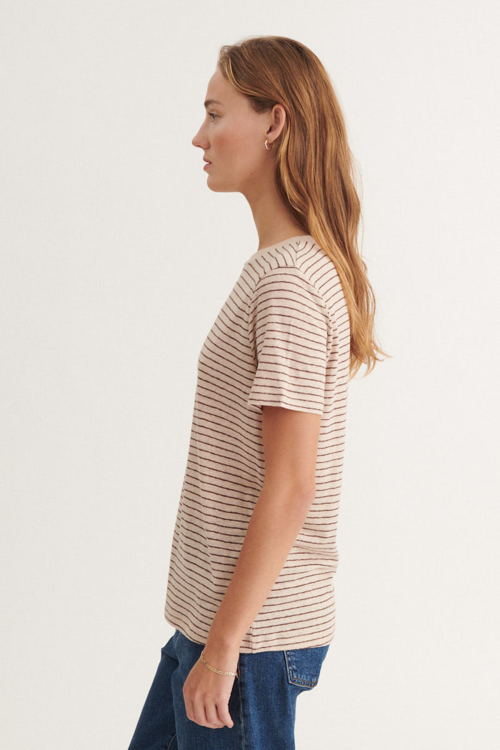 Basic Apparel Kali Stripe Tee T-shirts 788 Smoke gray / carafe