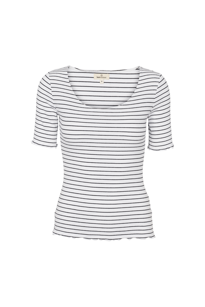 Basic Apparel Ludmilla Scallop Tee SS T-shirts 702 Bright white / black