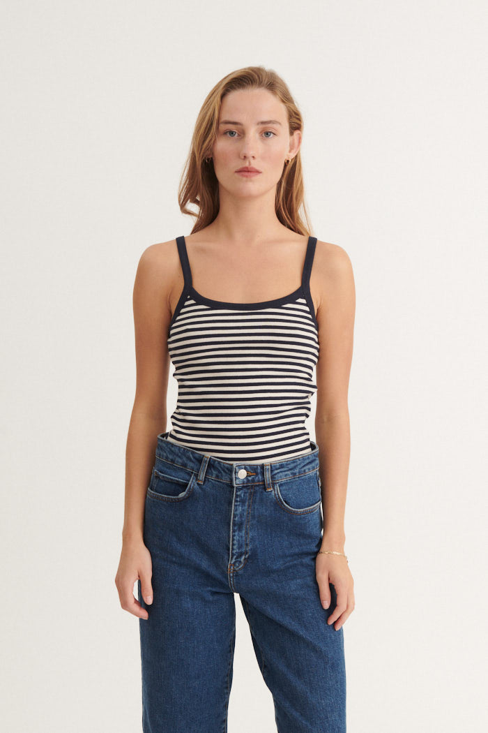 Basic Apparel Ludmilla Strap Top Tops & tank-tops 500 Birch/Navy