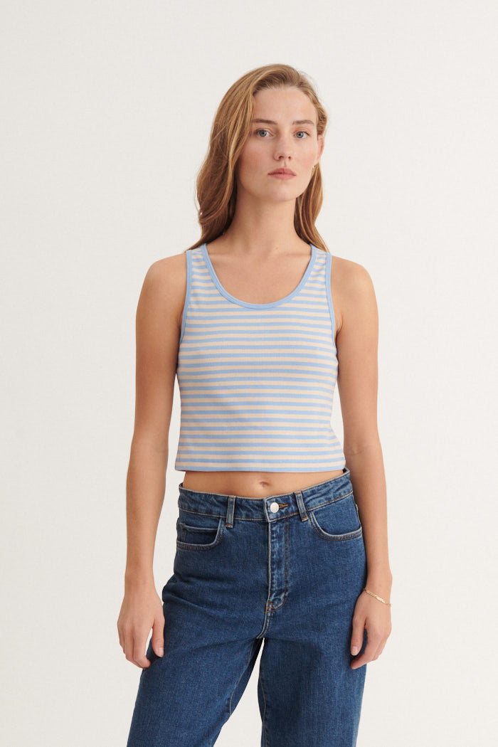 Basic Apparel Ludmilla Stripe Crop Tank Tops & tank-tops 785 Frozen fjord / smoke gray