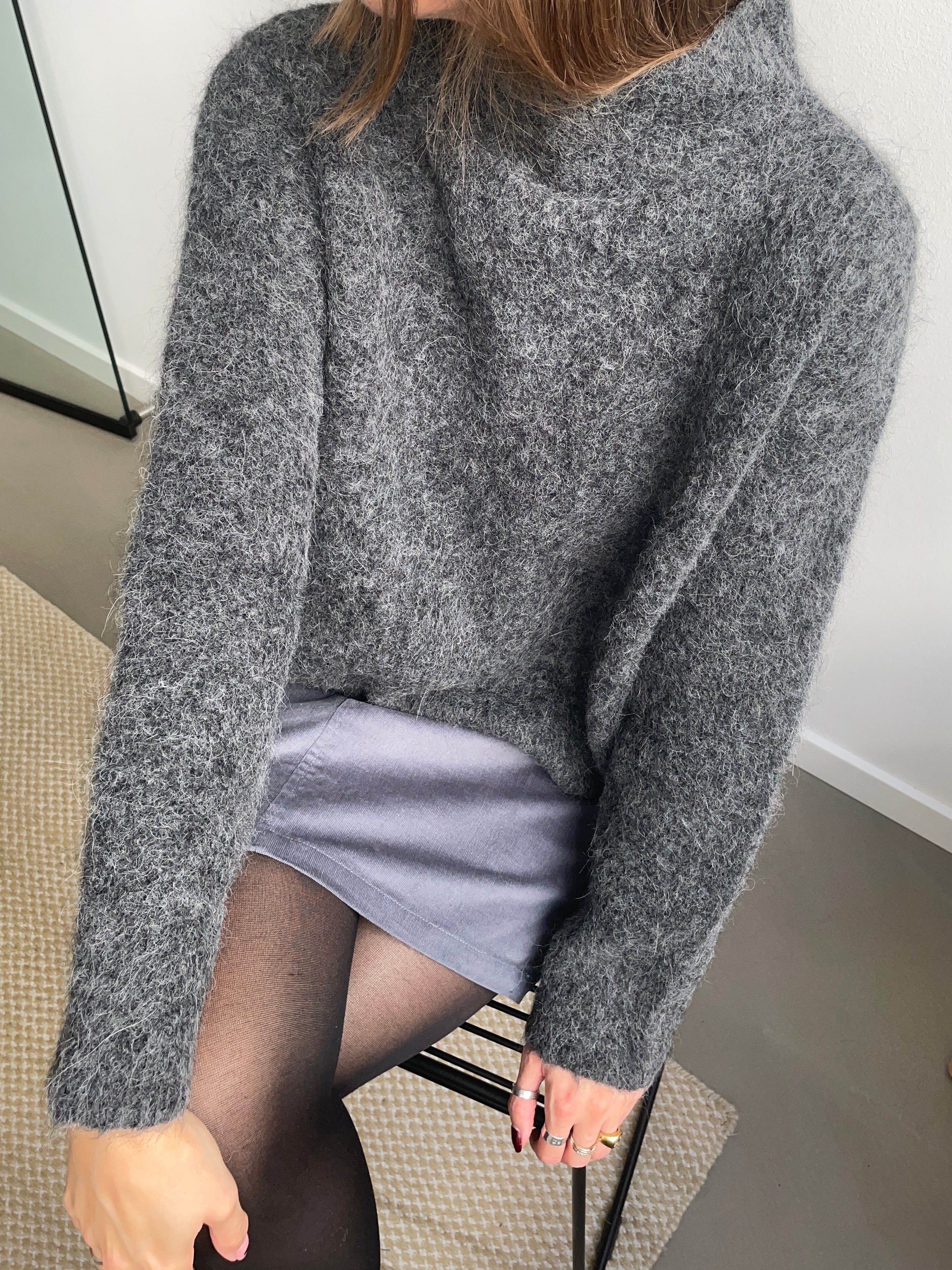 Basic Apparel Magna H. Neck Sweaters 393 Dark Grey Mel.