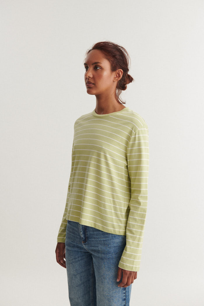 Basic Apparel Raja LS Stripe Tee T-shirts 872 winter pear / whisper white