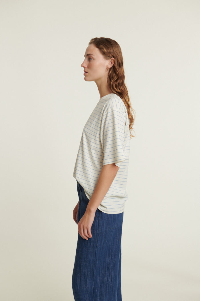 Basic Apparel Raja Stripe Tee T-shirts 758 Quiet harbor / Whisper white