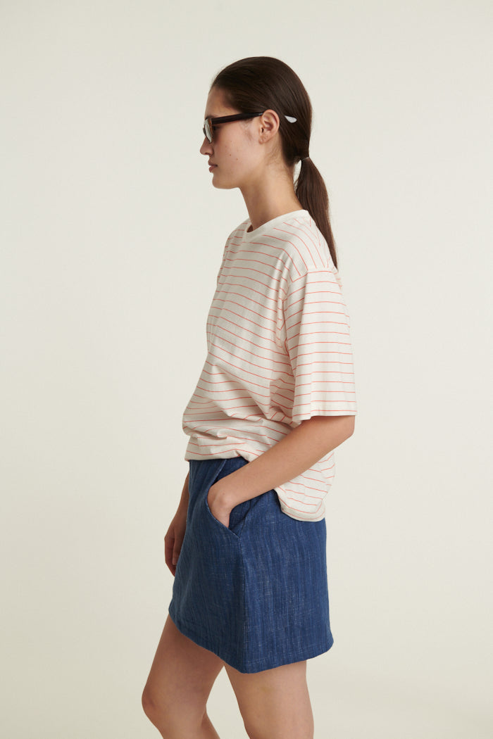 Basic Apparel Raja Stripe Tee T-shirts 759 Grenadine / whisper white