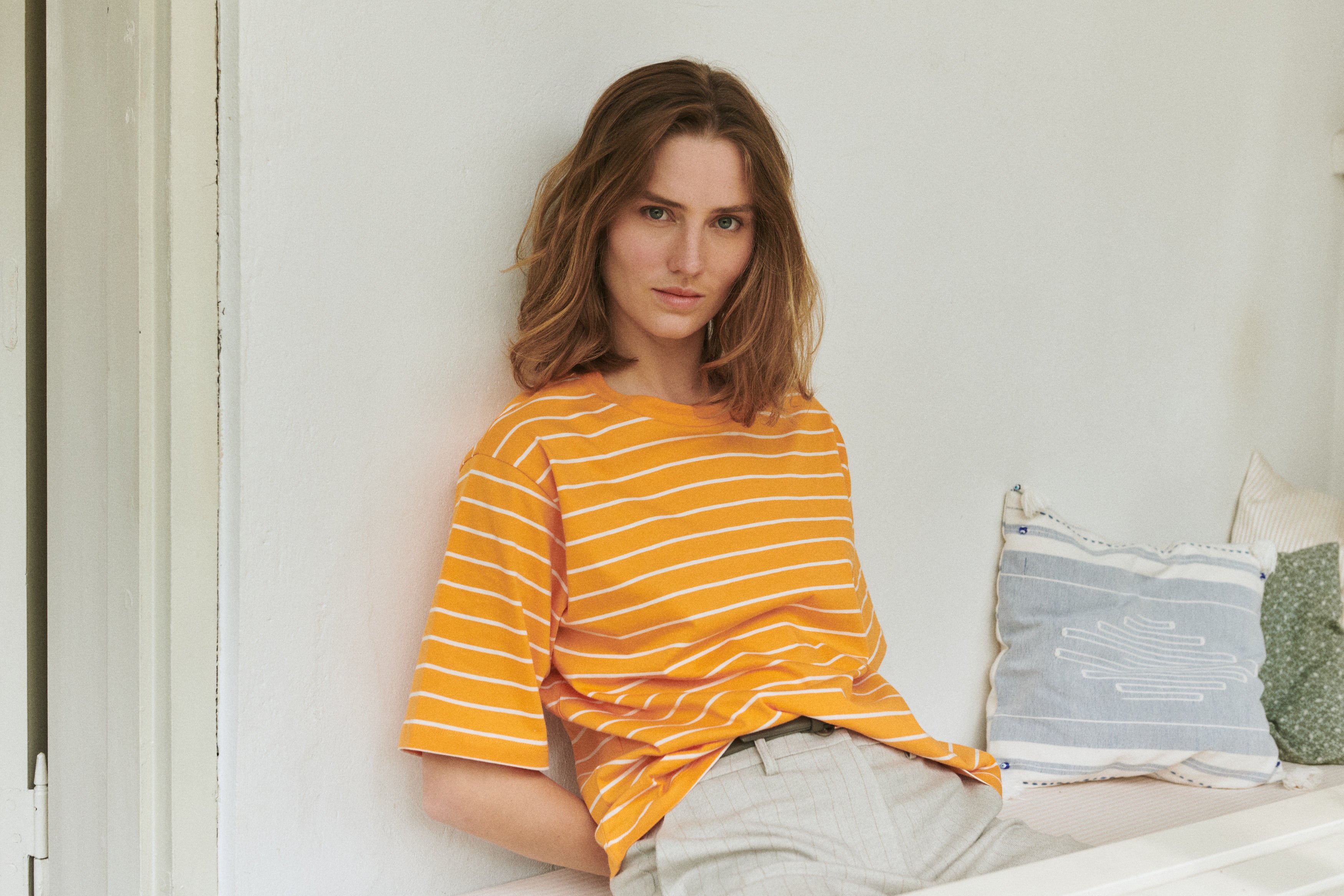 Basic Apparel Raja Stripe Tee T-shirts 870 Abricot / whisper white