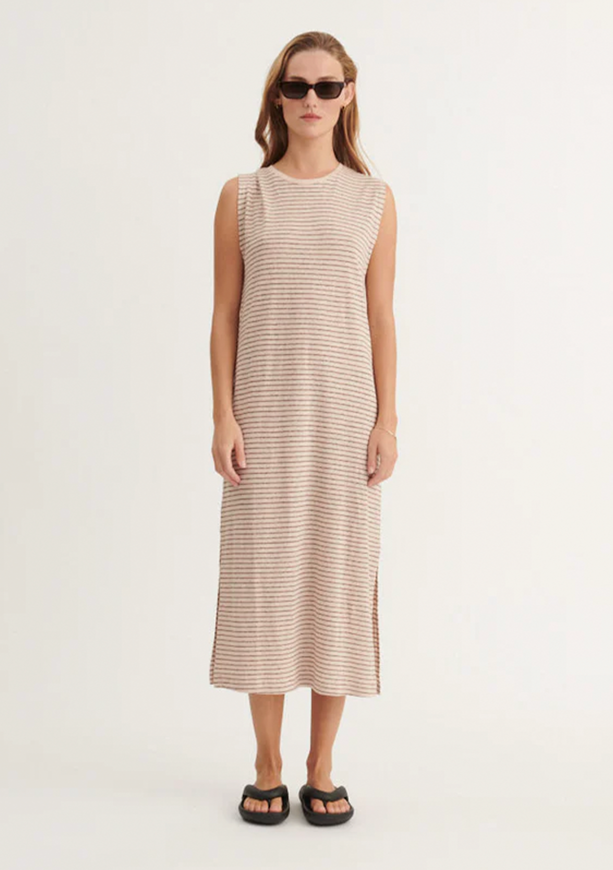 Basic Apparel Ryda Stripe Tank Dress Dresses 788 Smoke gray / carafe