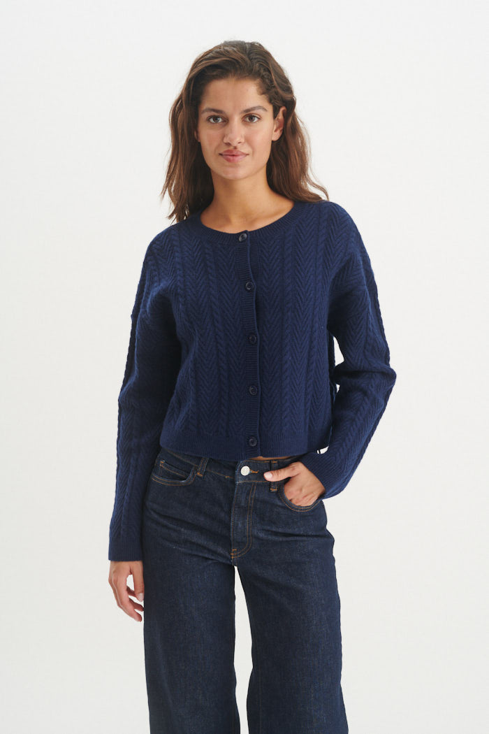 Basic Apparel Selem Cable Cardigan Cardigans 048 Navy