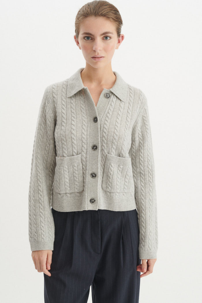 Basic Apparel Selem Cable Jacket Jakker 318 Light Grey Mel.