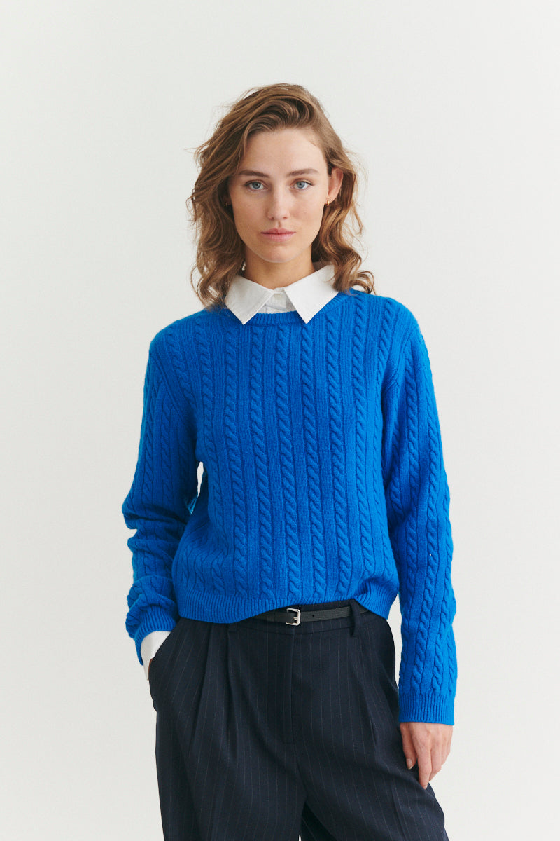 Basic Apparel Selem Cable O-Neck Sweaters 917 Directoire blue