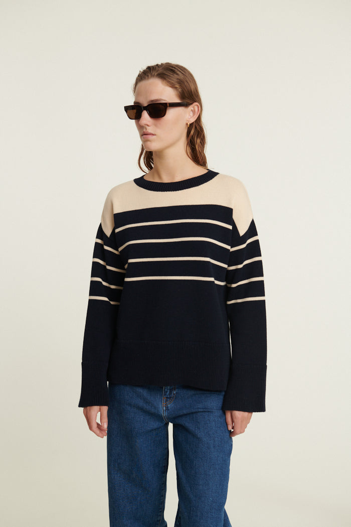Basic Apparel Winie O-Neck N. Stripe Sweaters 721 Sky captain / birch
