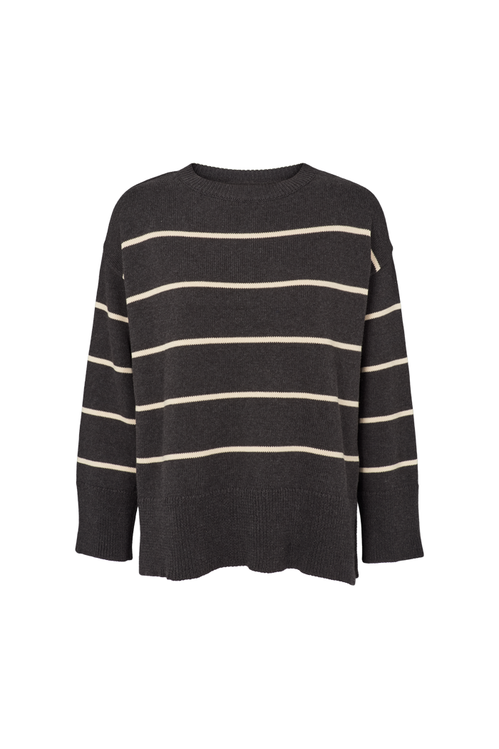 Basic Apparel Winie O-neck Stripe Sweaters 723 D. grey melange / Birch