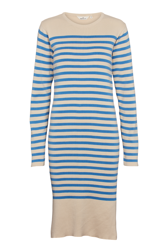 Basic Apparel Sailor Stripe Knit Dress Dresses 559 Birch/Azure Blue